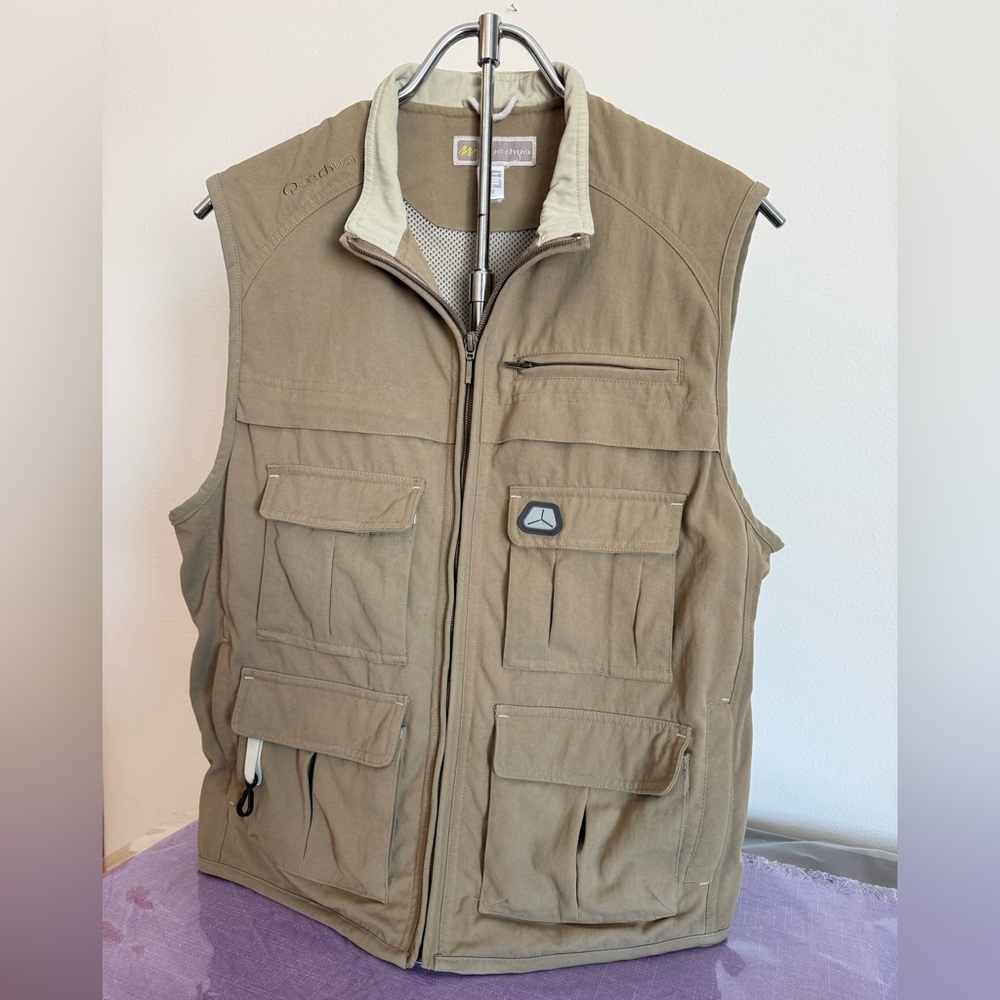 Quechua Decathlon Utility Fishing Hiking Vest Tan Size M